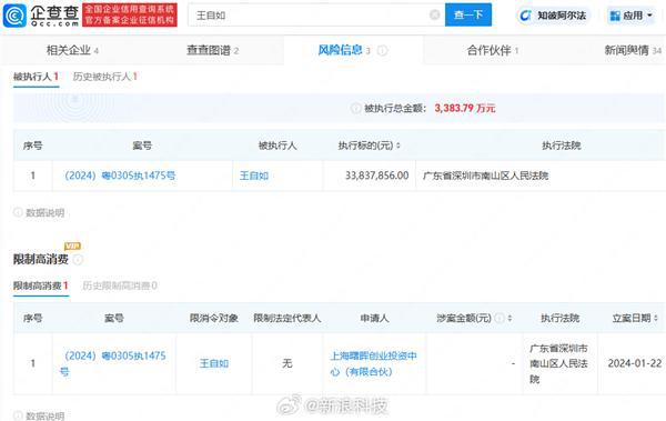 王自如冲上热搜：本人被执行总计3383万 150万股权被冻结-欣猫博客
