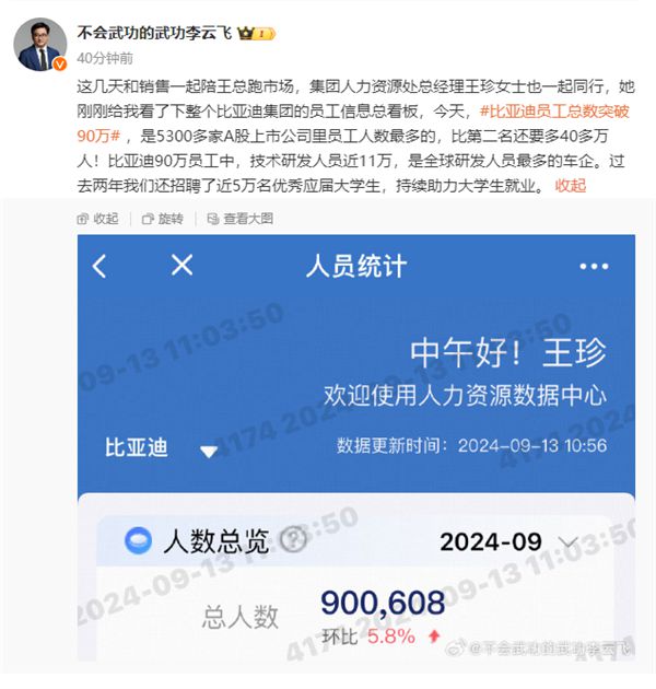 图片[1]-比亚迪员工总数突破90万！技术人员近11万全球车企最多-欣猫博客